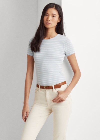 Playeras Ralph Lauren Mujer Azules / Creme - Striped Cotton-Blend - OQAIH3970